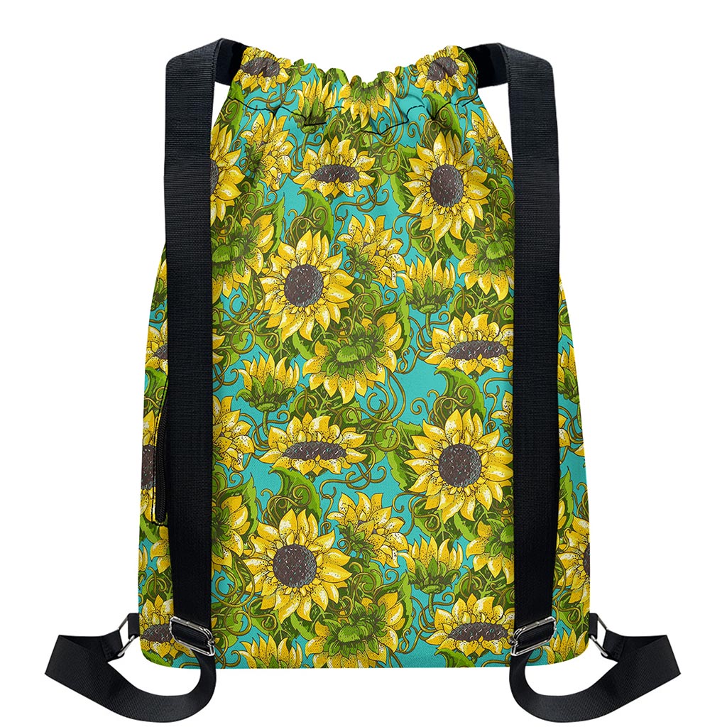 Blooming Sunflower Pattern Print Drawstring Backpack