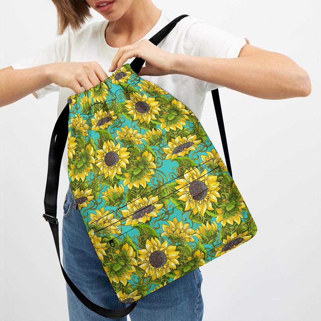Blooming Sunflower Pattern Print Drawstring Backpack
