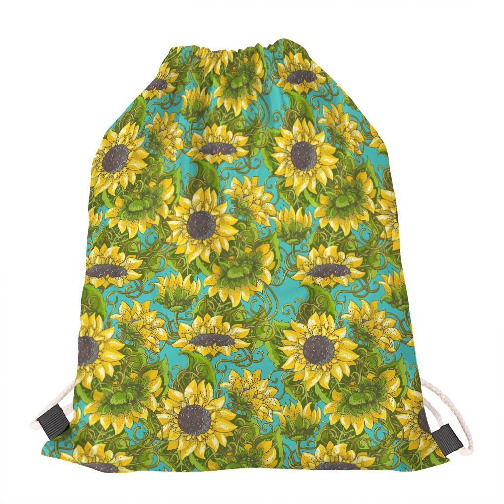 Blooming Sunflower Pattern Print Drawstring Bag