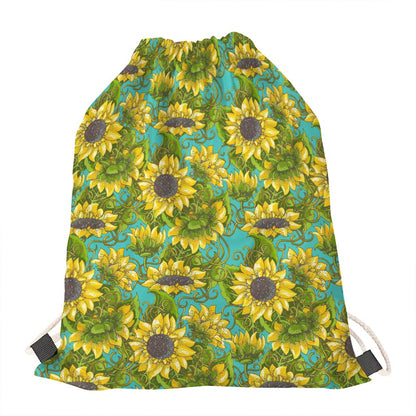 Blooming Sunflower Pattern Print Drawstring Bag