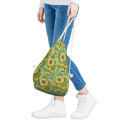 Blooming Sunflower Pattern Print Drawstring Bag