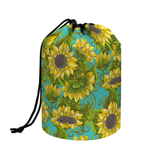 Blooming Sunflower Pattern Print Drawstring Makeup Bag