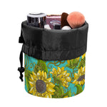 Blooming Sunflower Pattern Print Drawstring Makeup Bag