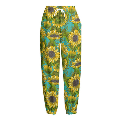 Blooming Sunflower Pattern Print Fleece Lined Knit Pants