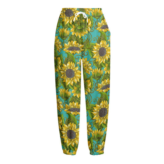 Blooming Sunflower Pattern Print Fleece Lined Knit Pants