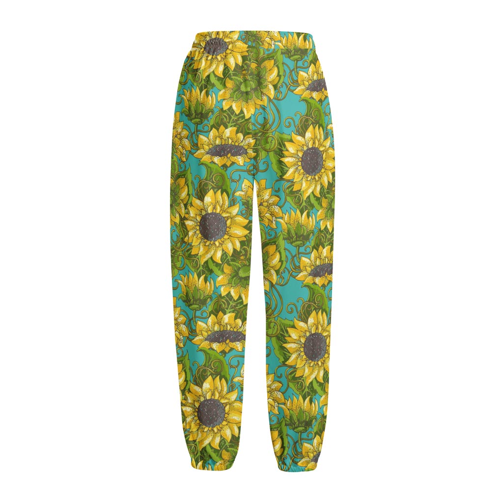 Blooming Sunflower Pattern Print Fleece Lined Knit Pants