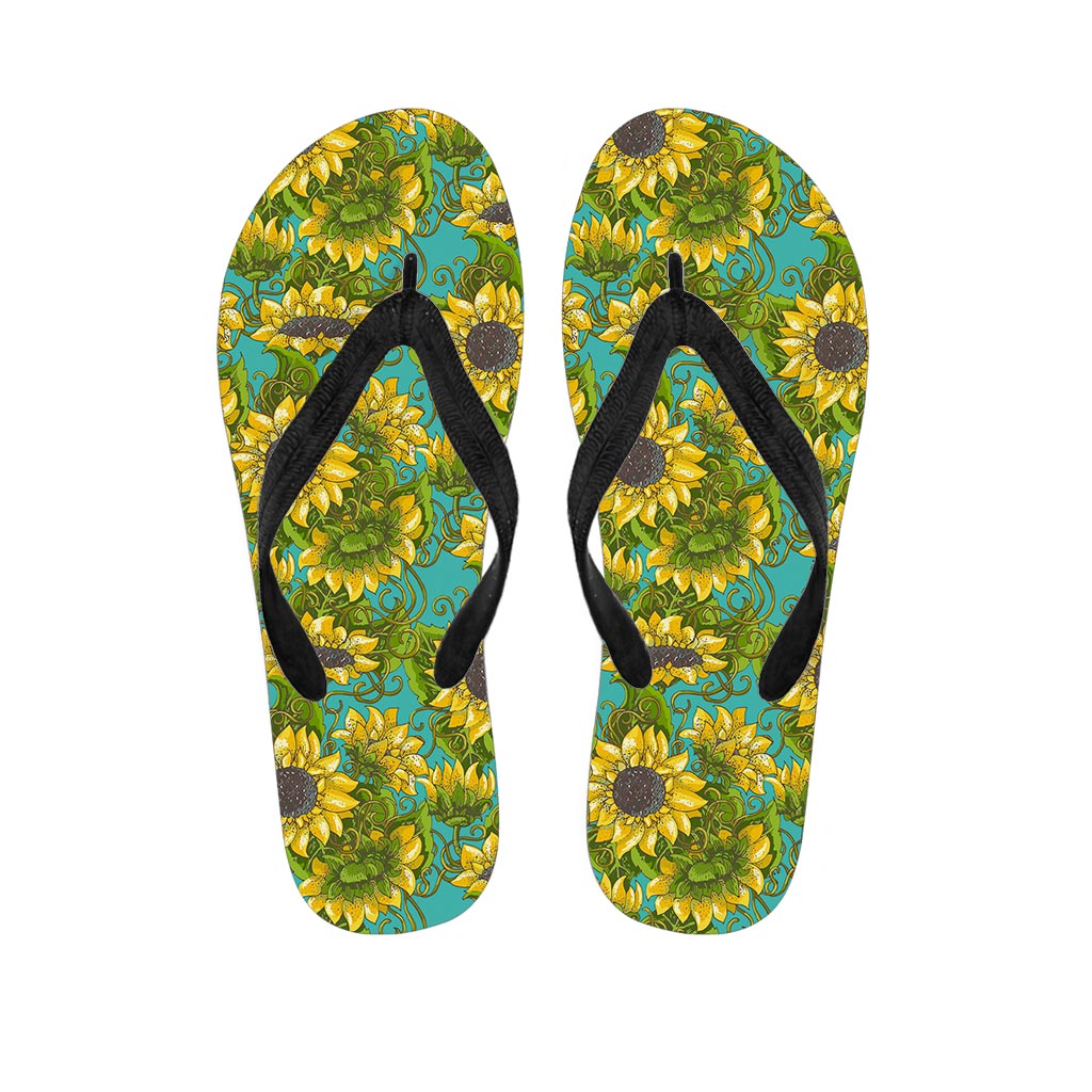 Blooming Sunflower Pattern Print Flip Flops