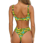 Blooming Sunflower Pattern Print Front Bow Tie Bikini
