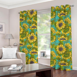 Blooming Sunflower Pattern Print Grommet Curtains