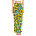 Blooming Sunflower Pattern Print High Slit Maxi Skirt