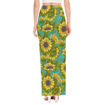 Blooming Sunflower Pattern Print High Slit Maxi Skirt