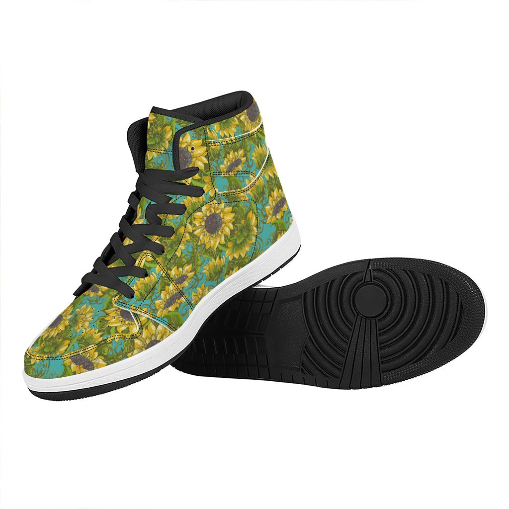 Blooming Sunflower Pattern Print High Top Leather Sneakers