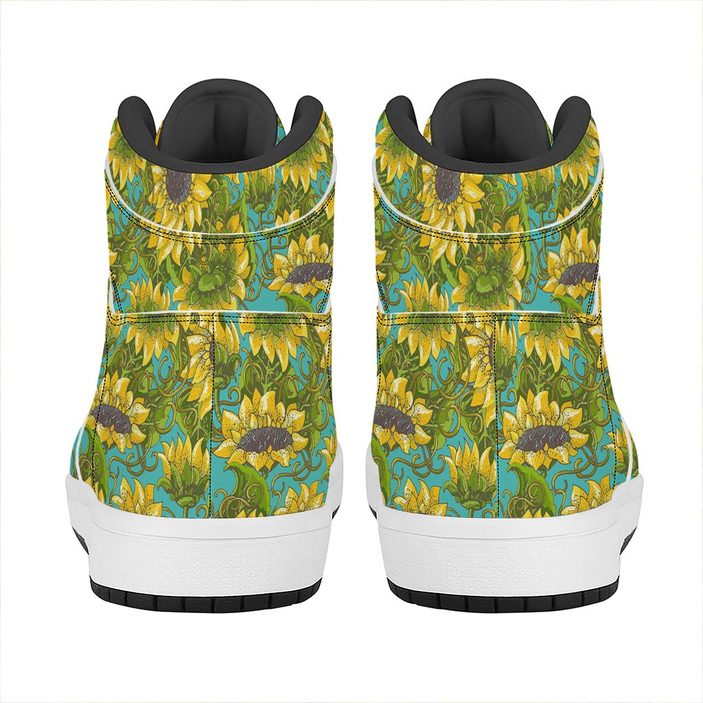 Blooming Sunflower Pattern Print High Top Leather Sneakers