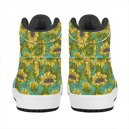 Blooming Sunflower Pattern Print High Top Leather Sneakers