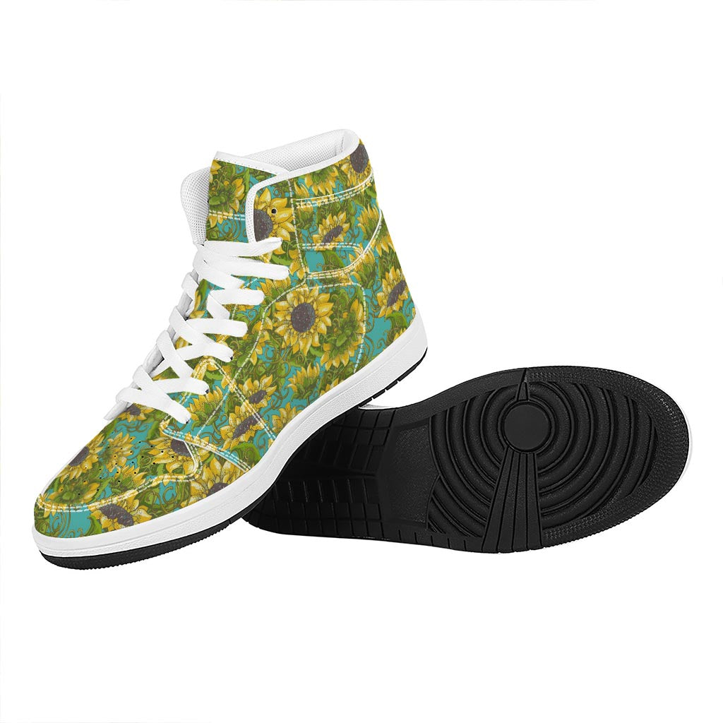 Blooming Sunflower Pattern Print High Top Leather Sneakers