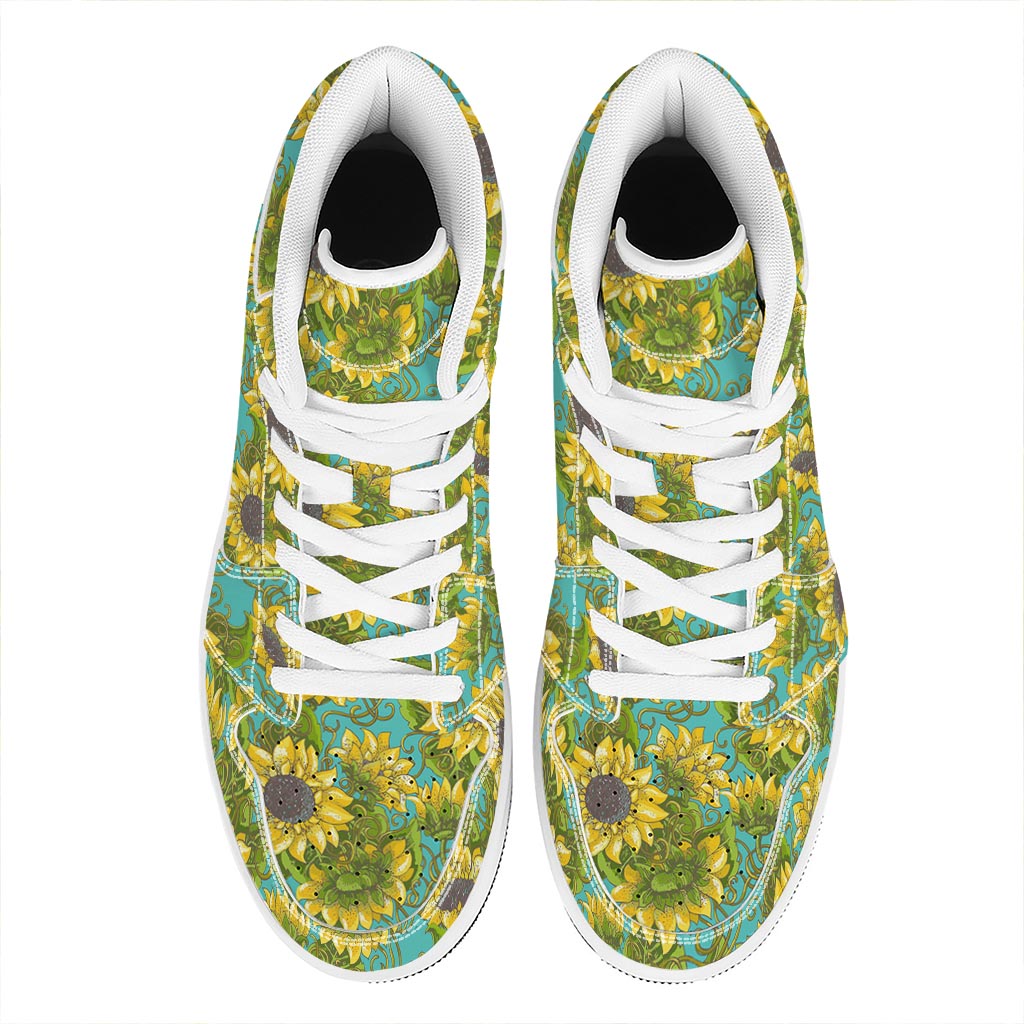 Blooming Sunflower Pattern Print High Top Leather Sneakers