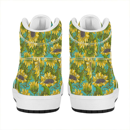 Blooming Sunflower Pattern Print High Top Leather Sneakers
