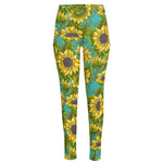 Blooming Sunflower Pattern Print High-Waisted Pocket Leggings