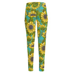 Blooming Sunflower Pattern Print High-Waisted Pocket Leggings