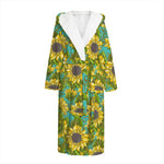 Blooming Sunflower Pattern Print Hooded Bathrobe