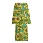 Blooming Sunflower Pattern Print Hooded Bathrobe