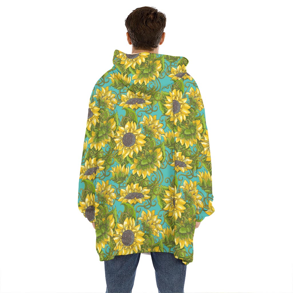 Blooming Sunflower Pattern Print Hoodie Blanket