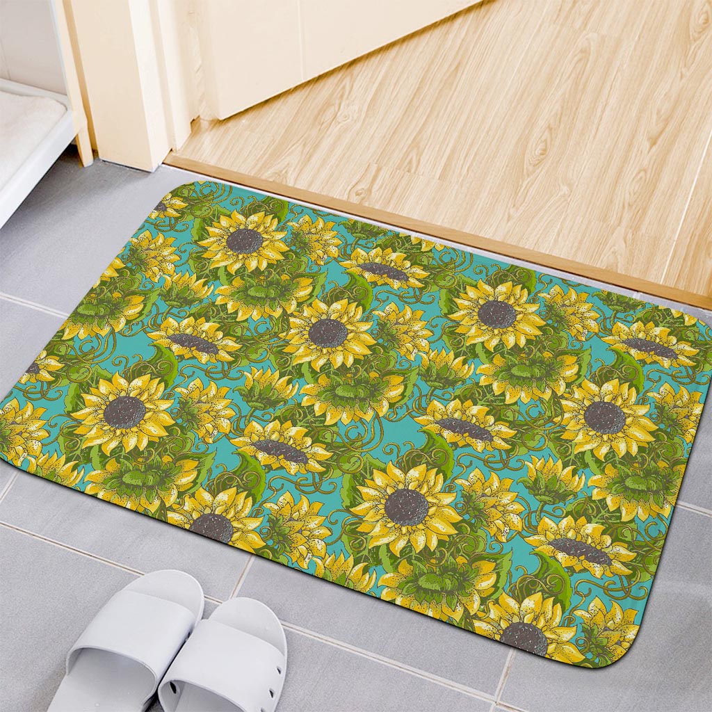 Blooming Sunflower Pattern Print Indoor Door Mat