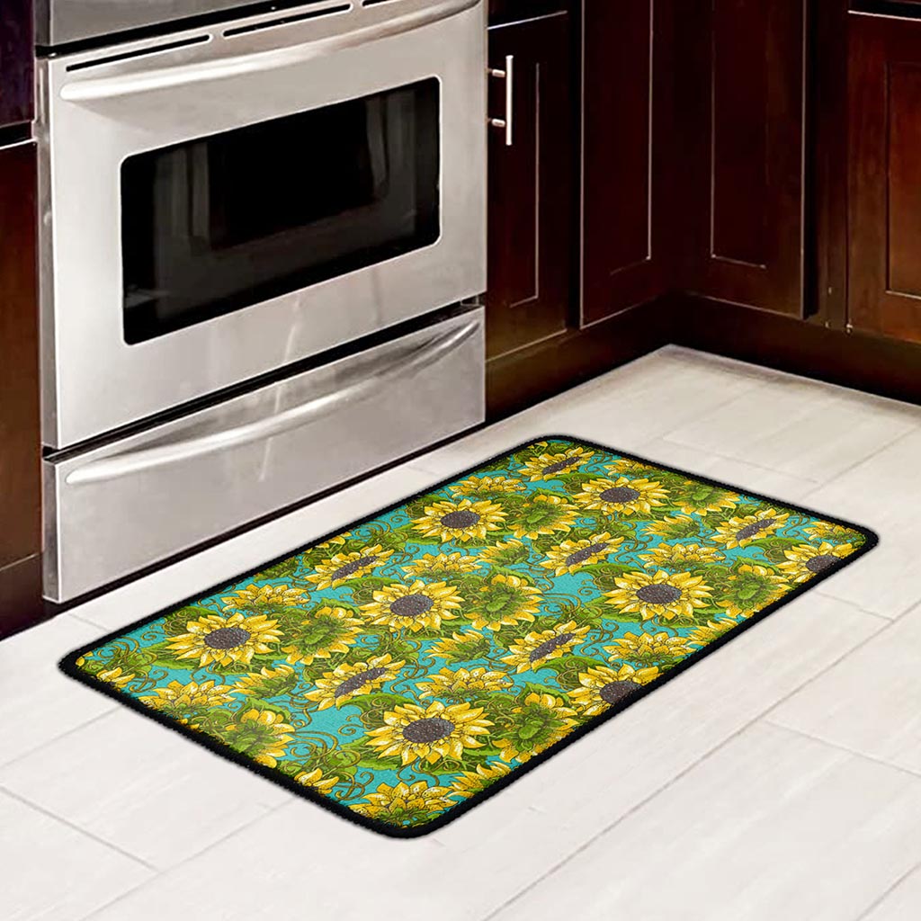 Blooming Sunflower Pattern Print Kitchen Mat