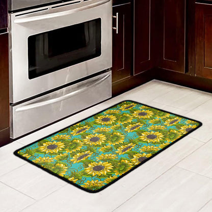 Blooming Sunflower Pattern Print Kitchen Mat