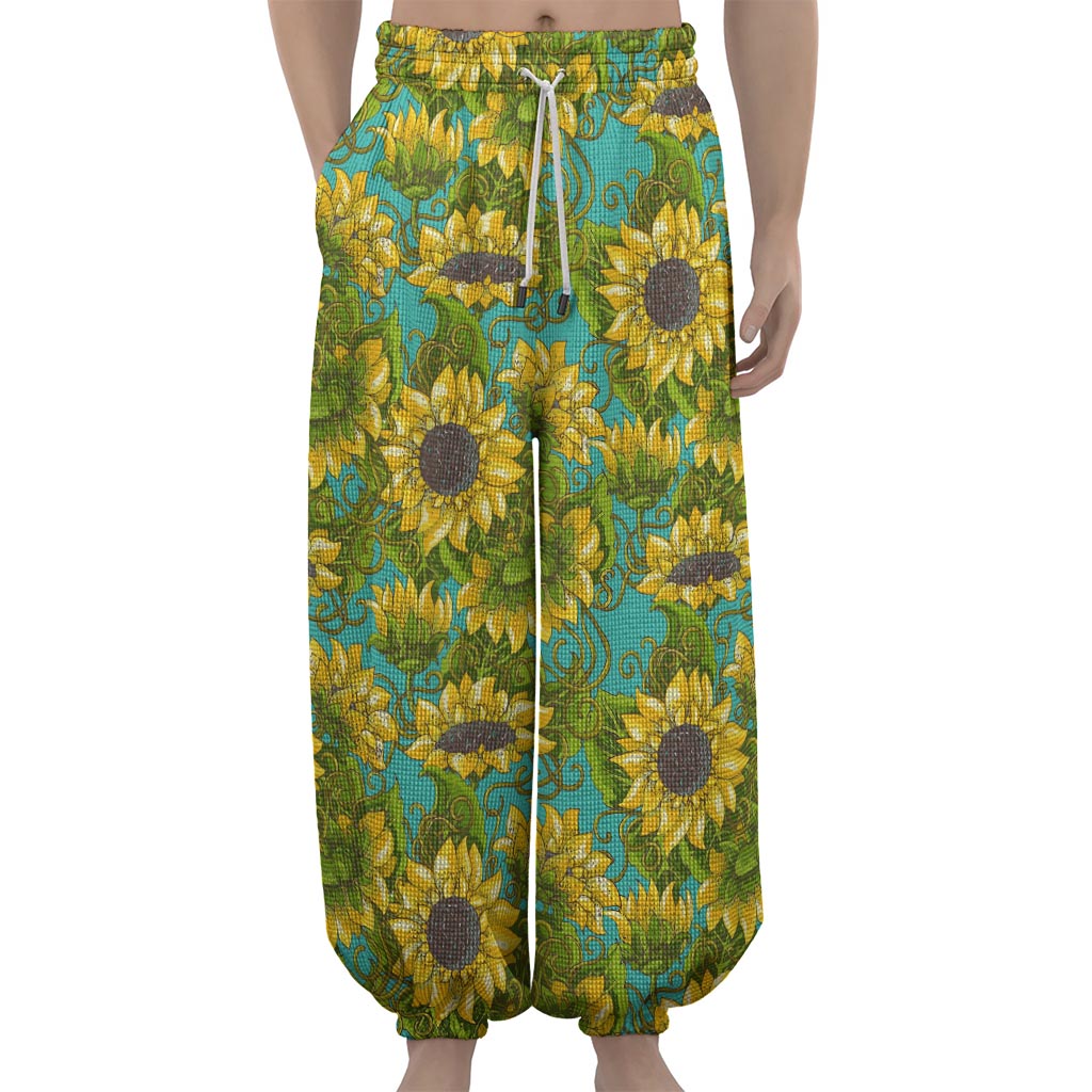Blooming Sunflower Pattern Print Lantern Pants