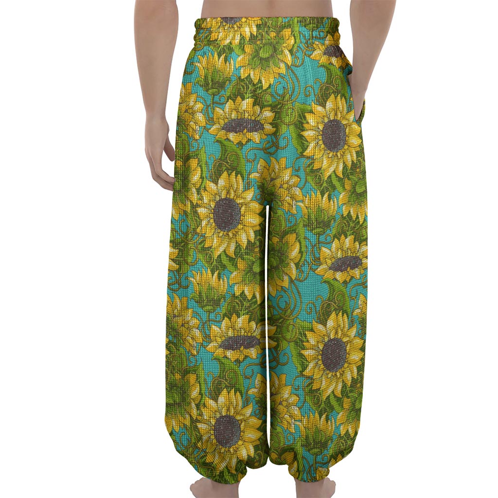 Blooming Sunflower Pattern Print Lantern Pants
