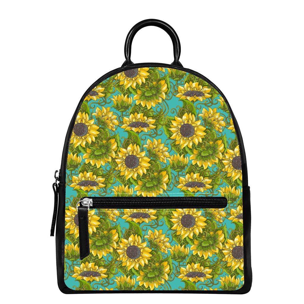Blooming Sunflower Pattern Print Leather Backpack