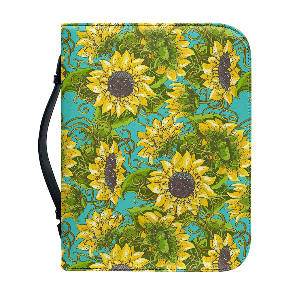 Blooming Sunflower Pattern Print Leather Bible Cover