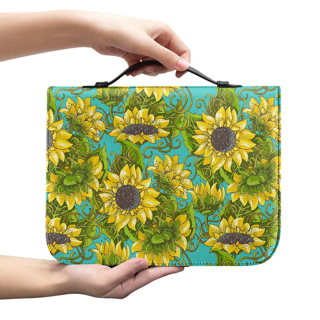 Blooming Sunflower Pattern Print Leather Bible Cover