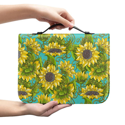 Blooming Sunflower Pattern Print Leather Bible Cover