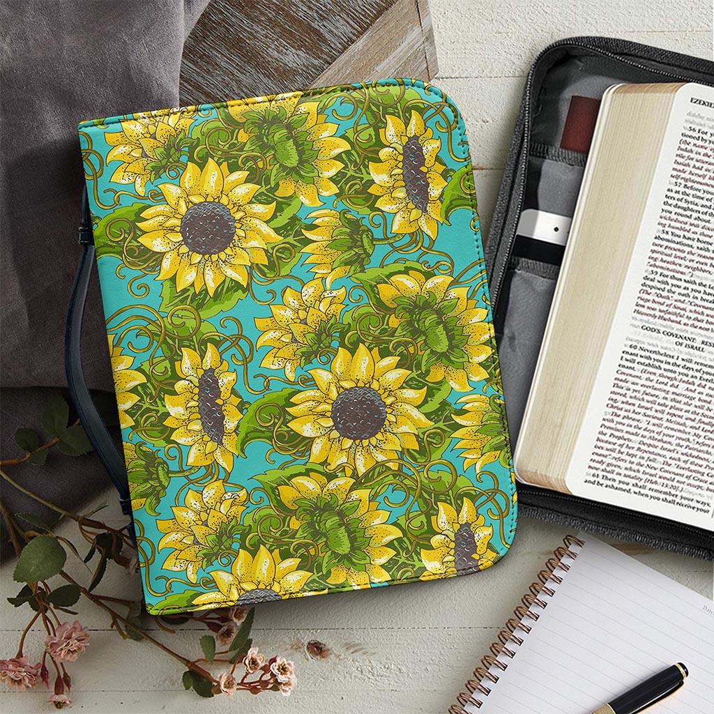 Blooming Sunflower Pattern Print Leather Bible Cover