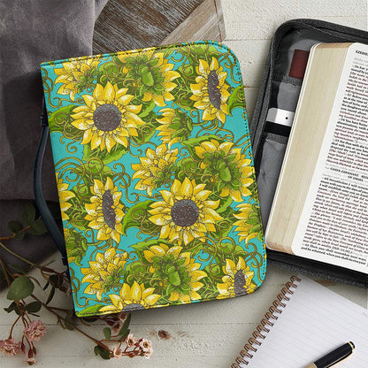 Blooming Sunflower Pattern Print Leather Bible Cover