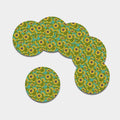 Blooming Sunflower Pattern Print Leather Coaster Set