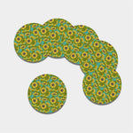 Blooming Sunflower Pattern Print Leather Coaster Set