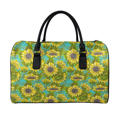 Blooming Sunflower Pattern Print Leather Duffle Bag