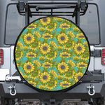 Blooming Sunflower Pattern Print Leather Spare Tire Cover