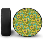 Blooming Sunflower Pattern Print Leather Spare Tire Cover