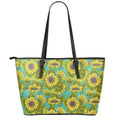 Blooming Sunflower Pattern Print Leather Tote Bag With Zipper