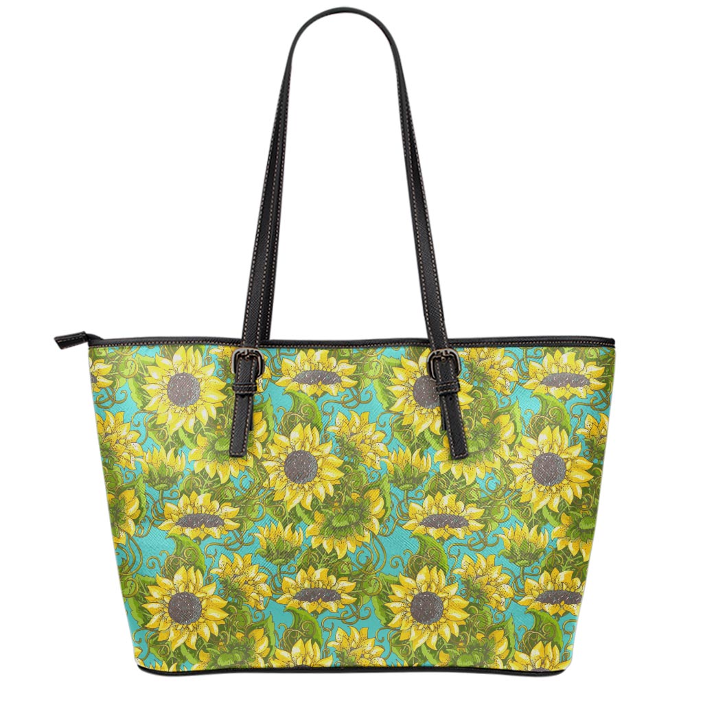 Blooming Sunflower Pattern Print Leather Tote Bag