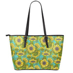 Blooming Sunflower Pattern Print Leather Tote Bag