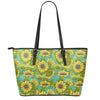 Blooming Sunflower Pattern Print Leather Tote Bag