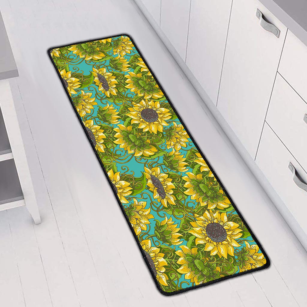Blooming Sunflower Pattern Print Long Kitchen Mat