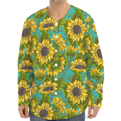 Blooming Sunflower Pattern Print Long Sleeve Baseball Jersey