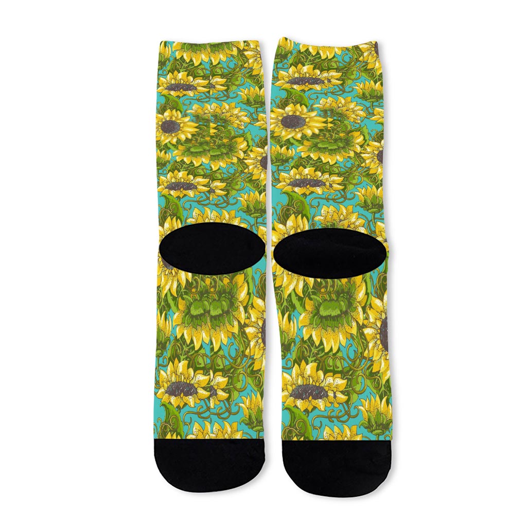 Blooming Sunflower Pattern Print Long Socks