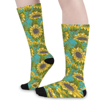Blooming Sunflower Pattern Print Long Socks